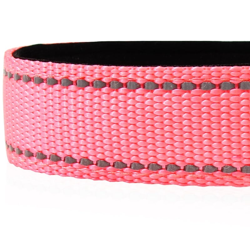 Joytale Reflective Dog Collar, Soft Neoprene Padded, Metal D-Ring, Nylon Pet Collar Adjustable for Large Dogs, Neon Pink, L - Image 4